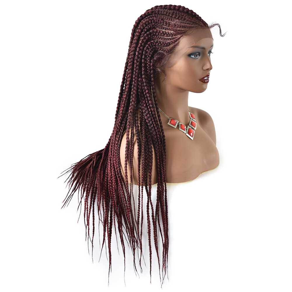 Lace Front Box Braids Cornrow Women Wigs Baby Hair Kanekalon Synthetic 31″ Long
