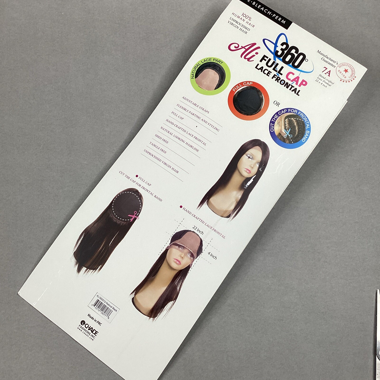Straight 12” #Natural Black 100% Human Hair 360° Full Cap Lace Frontal