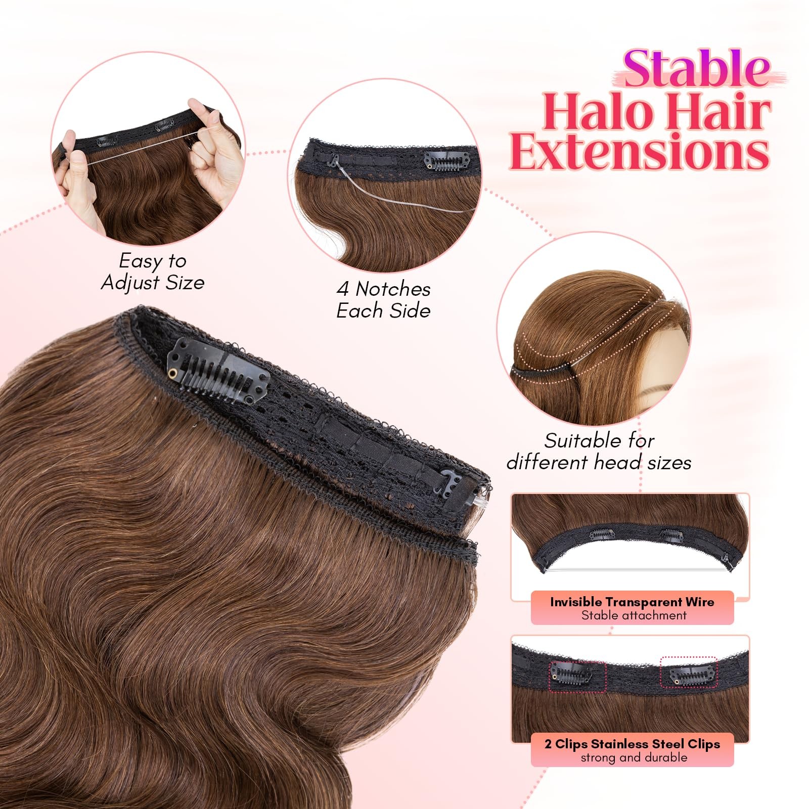 Rich Choices Halo Hair Extensions Real Human Hair Wave Wire In Hair Extensions