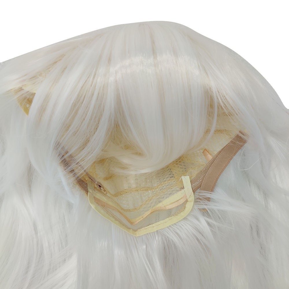 White New 80cm Straight Sleek Long Full Hair Wigs Side Bangs for Women Rose Net