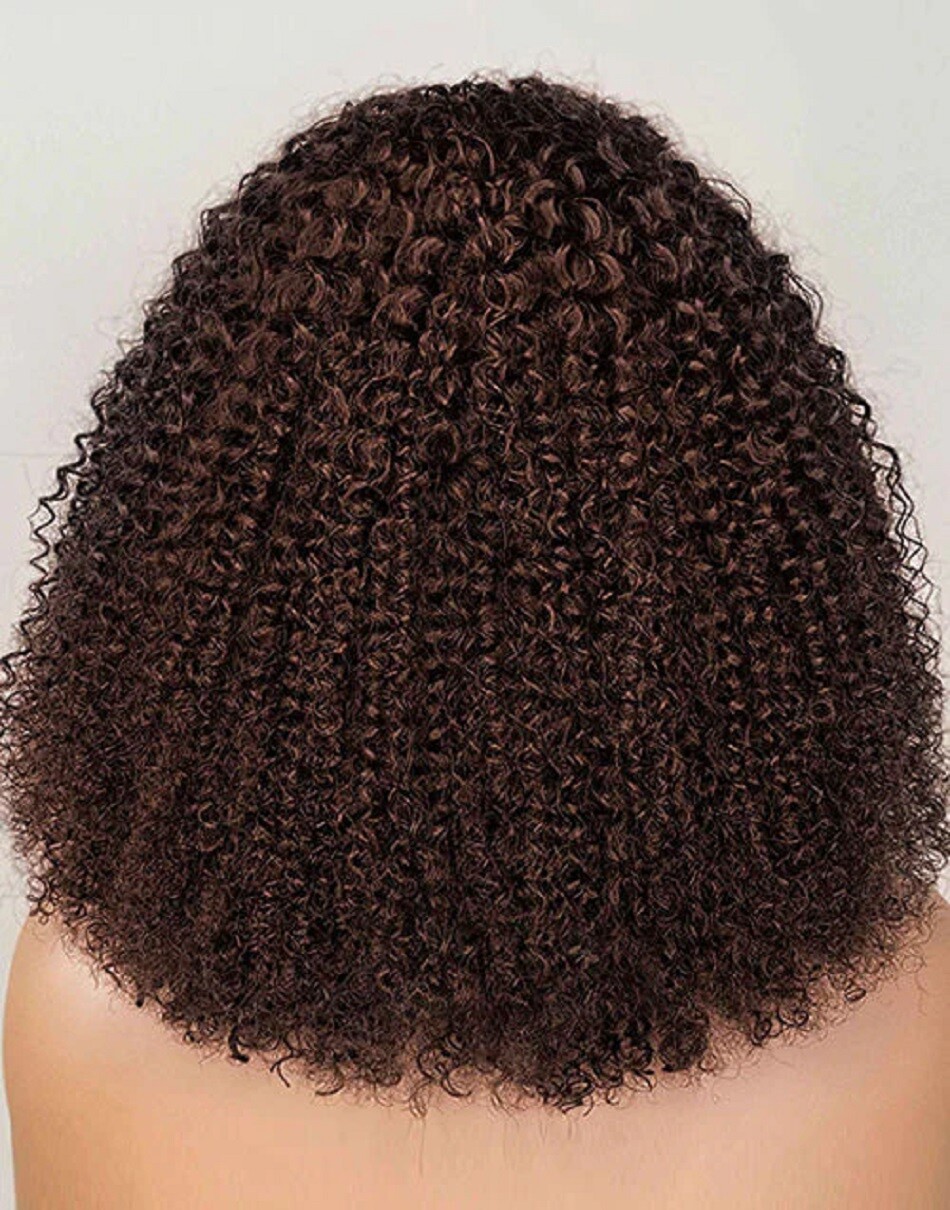 Chocolate Brown Curly 13X4 Lace Front Human Hair Wigs 4X4 Lace Closure Bob Wig