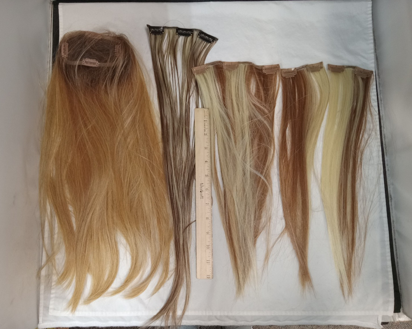 Lot of 9 Brown And Blonde Highlight Clip In Comb Hair Extensions Set