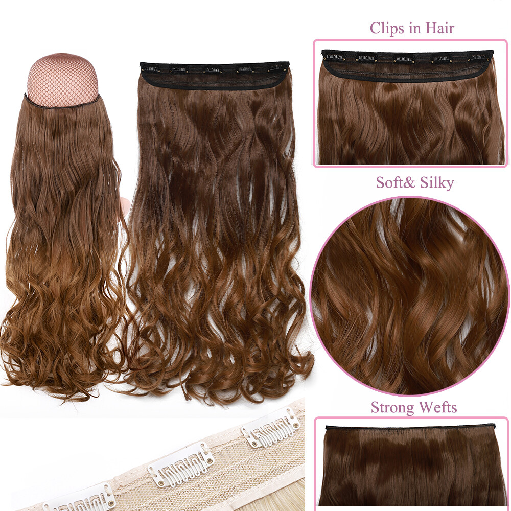 One Piece Hair Clip-in Hair Extensions Wavy Curly Straight Fake 5 clips Hair US