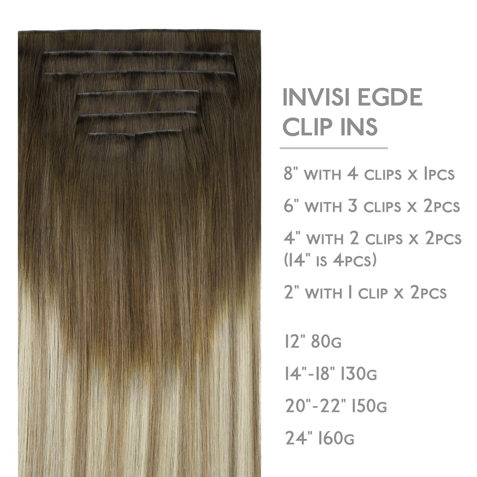 Wennalife Invisi Edge Clip In Hair Extensions Real Human Hair 16 Inch 130G 7Pcs