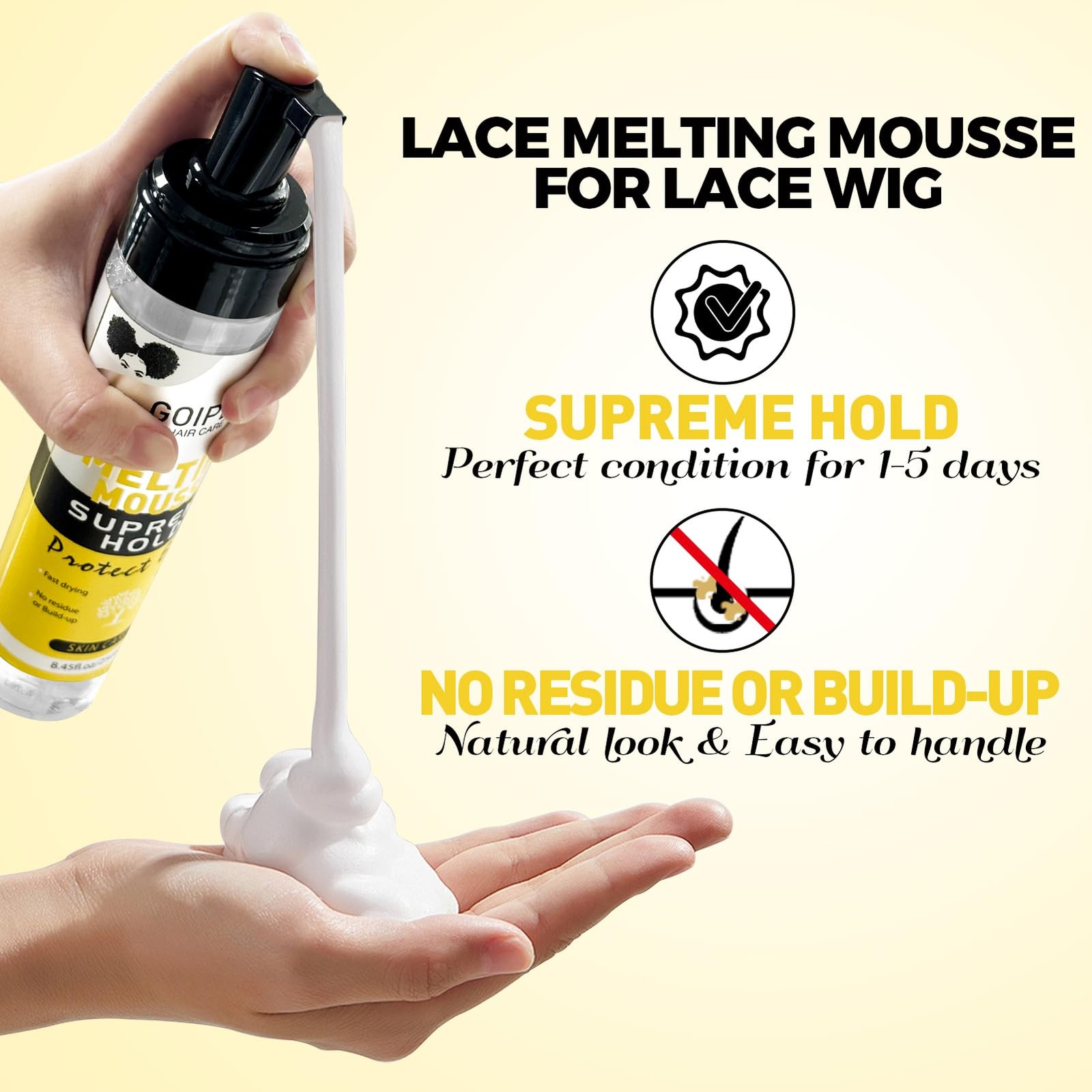 8.45 FL OZ Lace Wig Mousse Glue~Less Adhesive Extra Hold