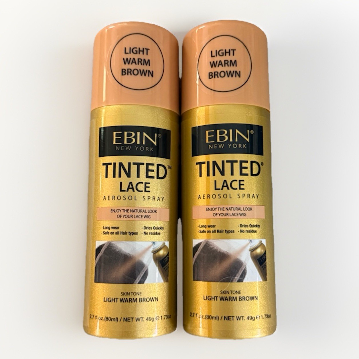 2 PACK Ebin Tinted Lace Spray Light Warm Brown NEW