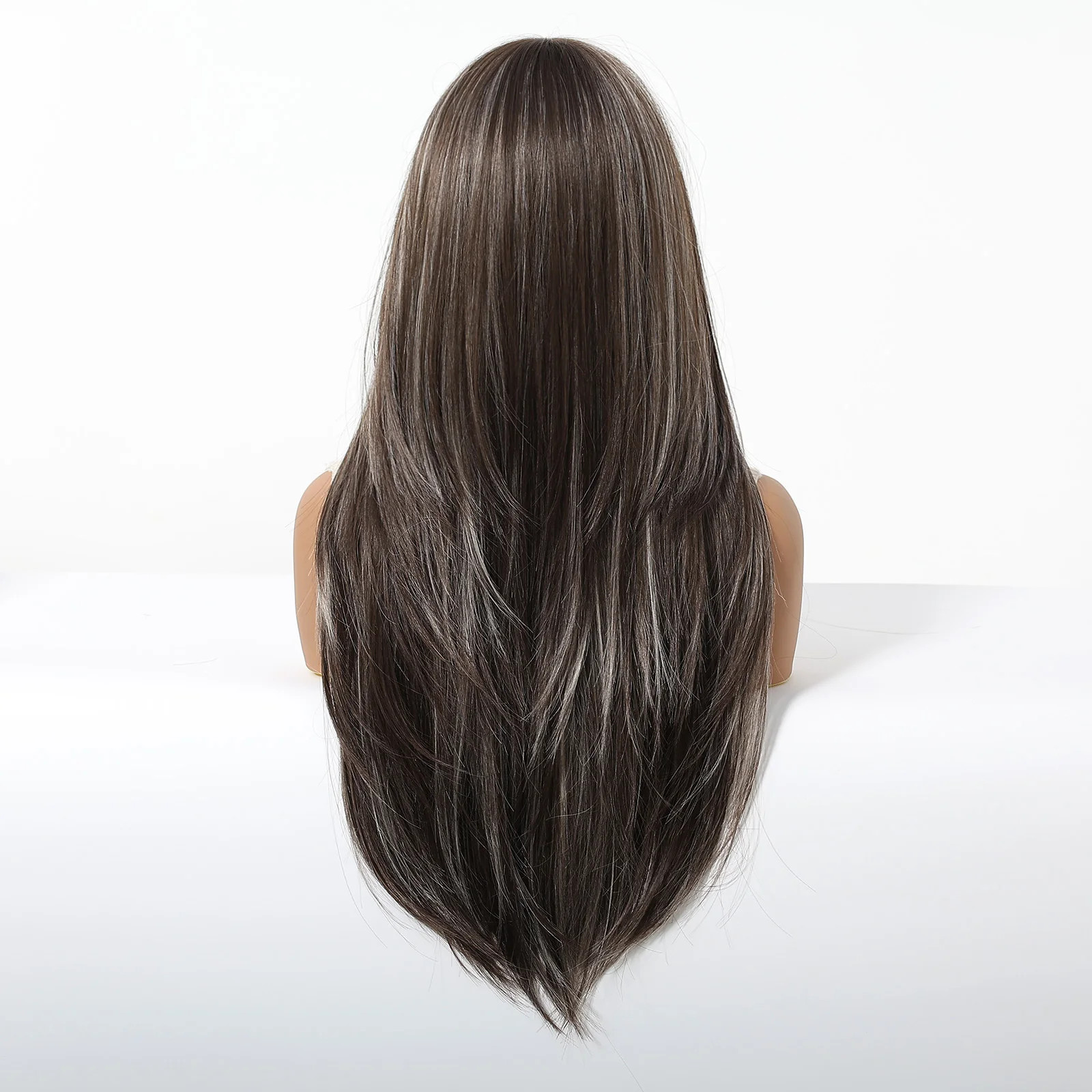 Synthetic Hair Cosplay Wig With Bangs Long Straight Mixed Brown blonde