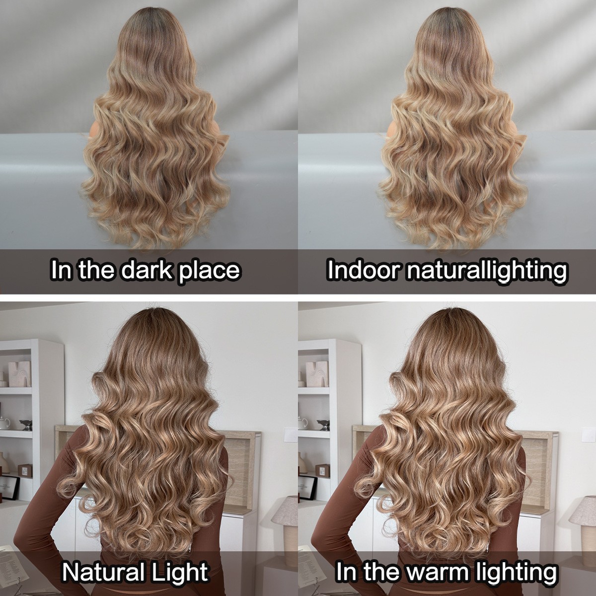 Long Blonde Highlight Wig with Bangs Heat-Resistant Natural Scalp Synthetic wig