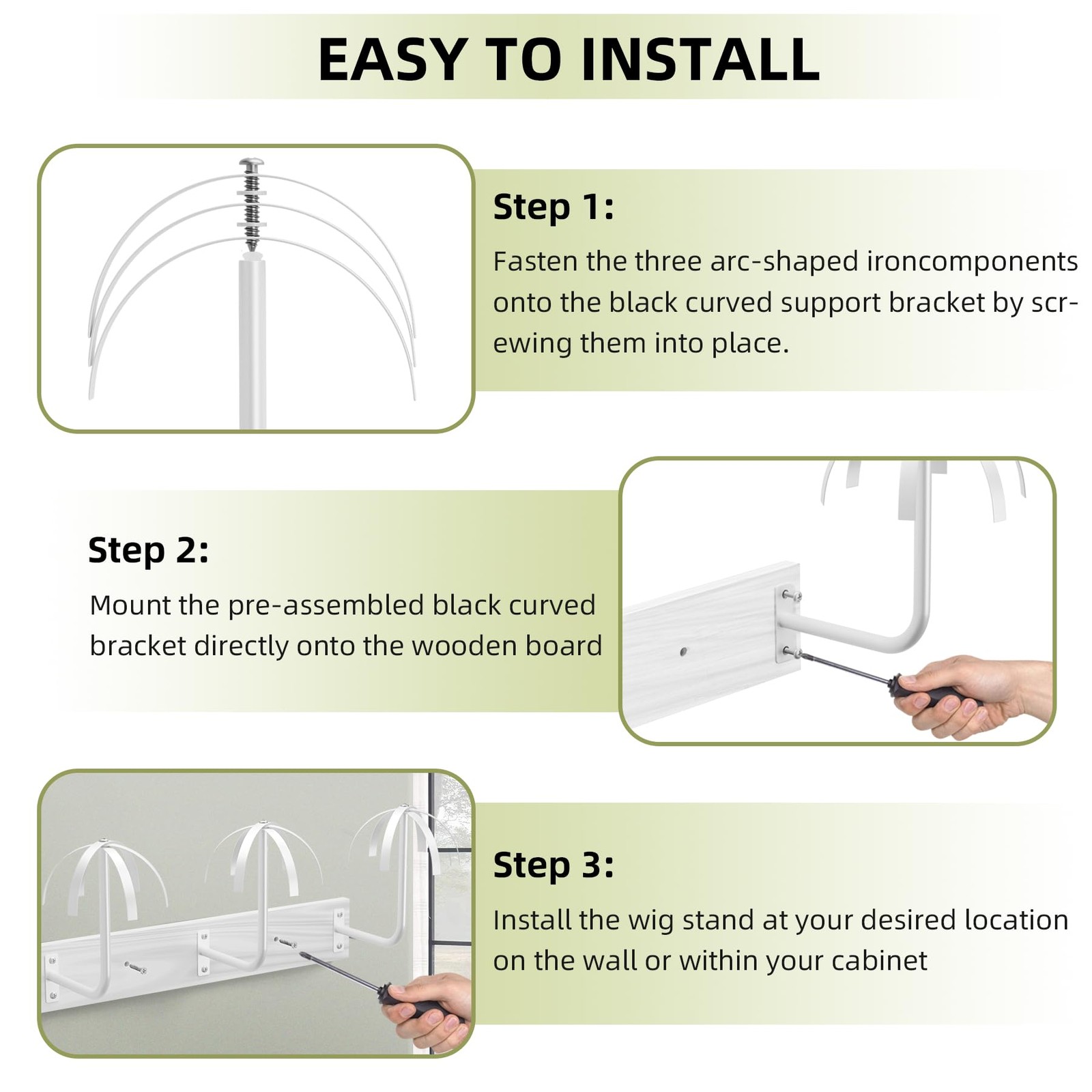 Wig Holder for Multiple Wigs,Sturdy Hanging 2.75 x 15.75 x 6.2 inches, White