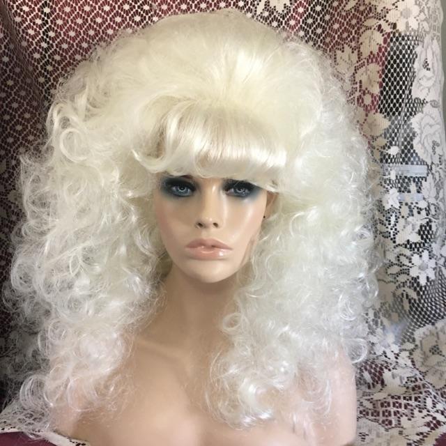 SIN CITY WIGS PLATINUM BLONDE SWEET FLIRTY LONG CURLS TEASED OUT VOLUME BANGS