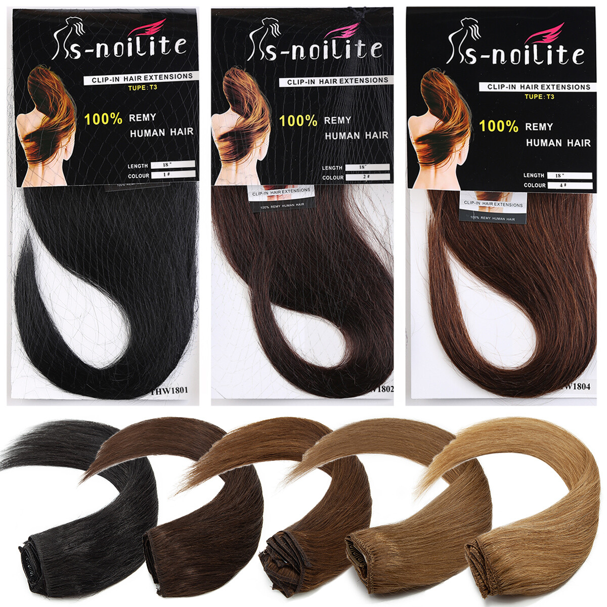 100% Human Hair Clip In Remy Hair Extensions Real Soft FULL HEAD Invisible Grey#