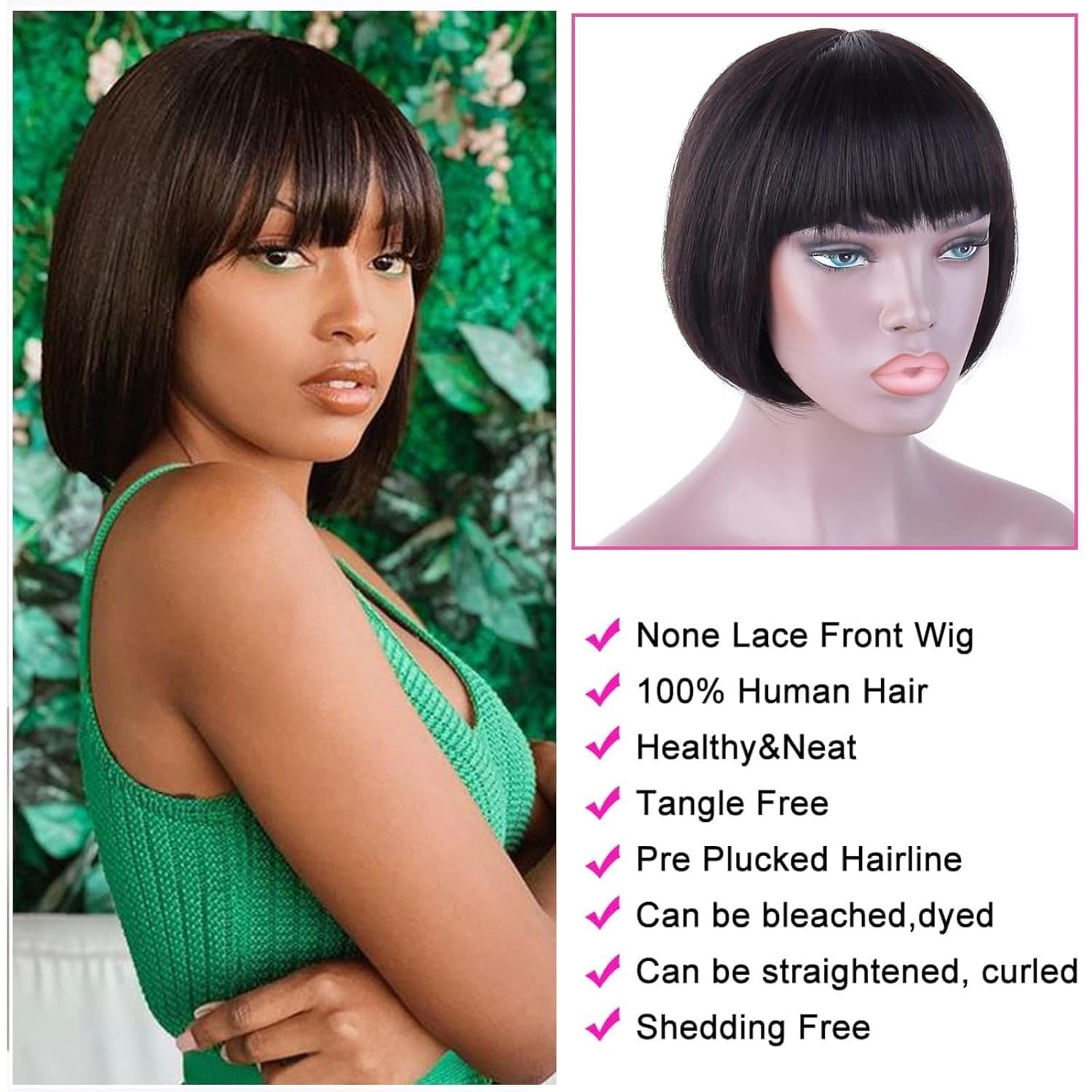 Straight Wig with Bangs Short Bob Wigs with Bangs Human Hair 100% Brazilian Wig