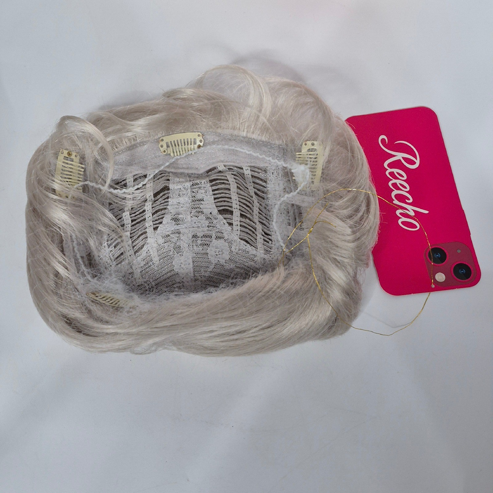 REECHO Hair Topper Women Silver White 6.5×6.5 100% Japanese Fiber Clips