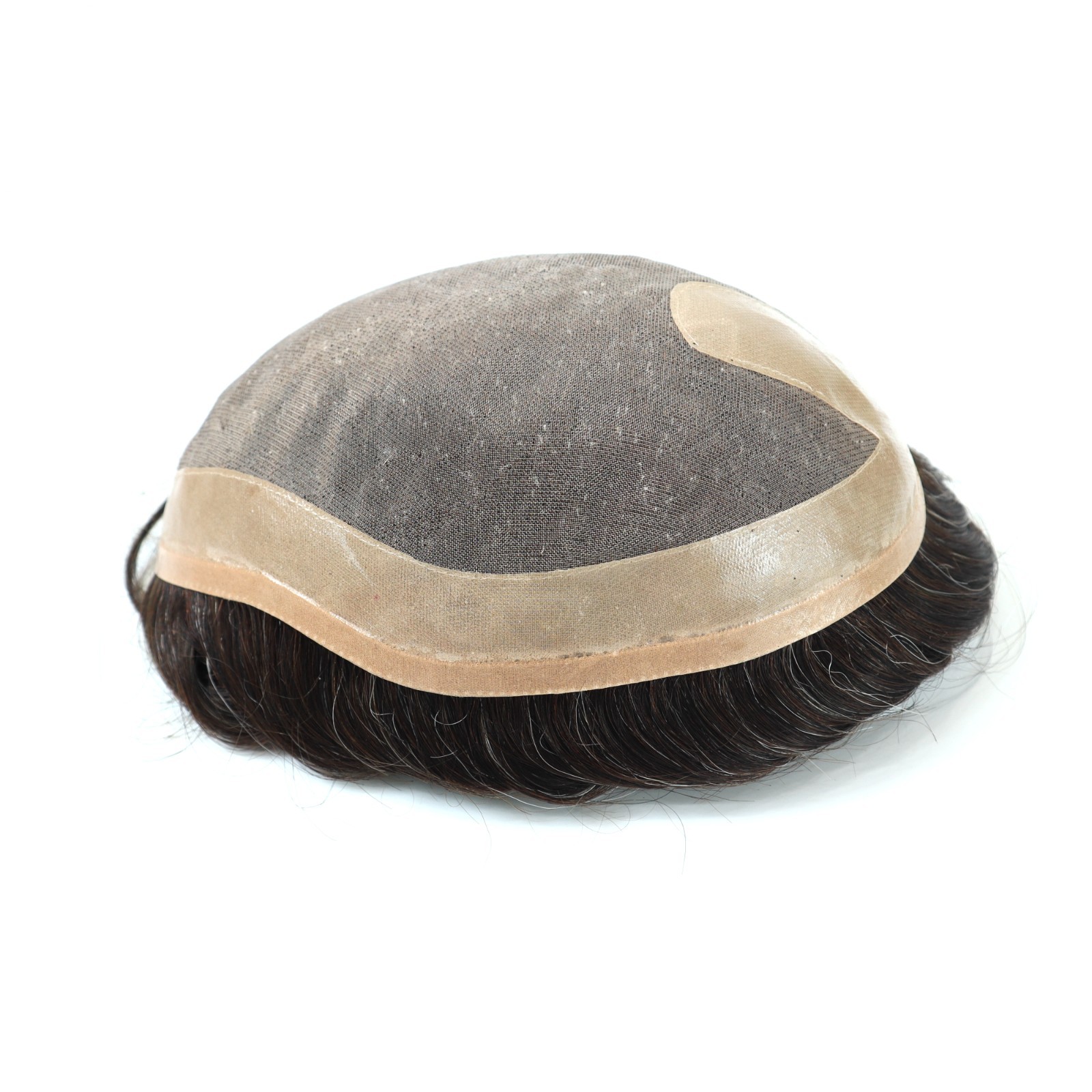 Mens Toupee Human Hair Replacement System Mono Center Medium 130% Hairpiece #320