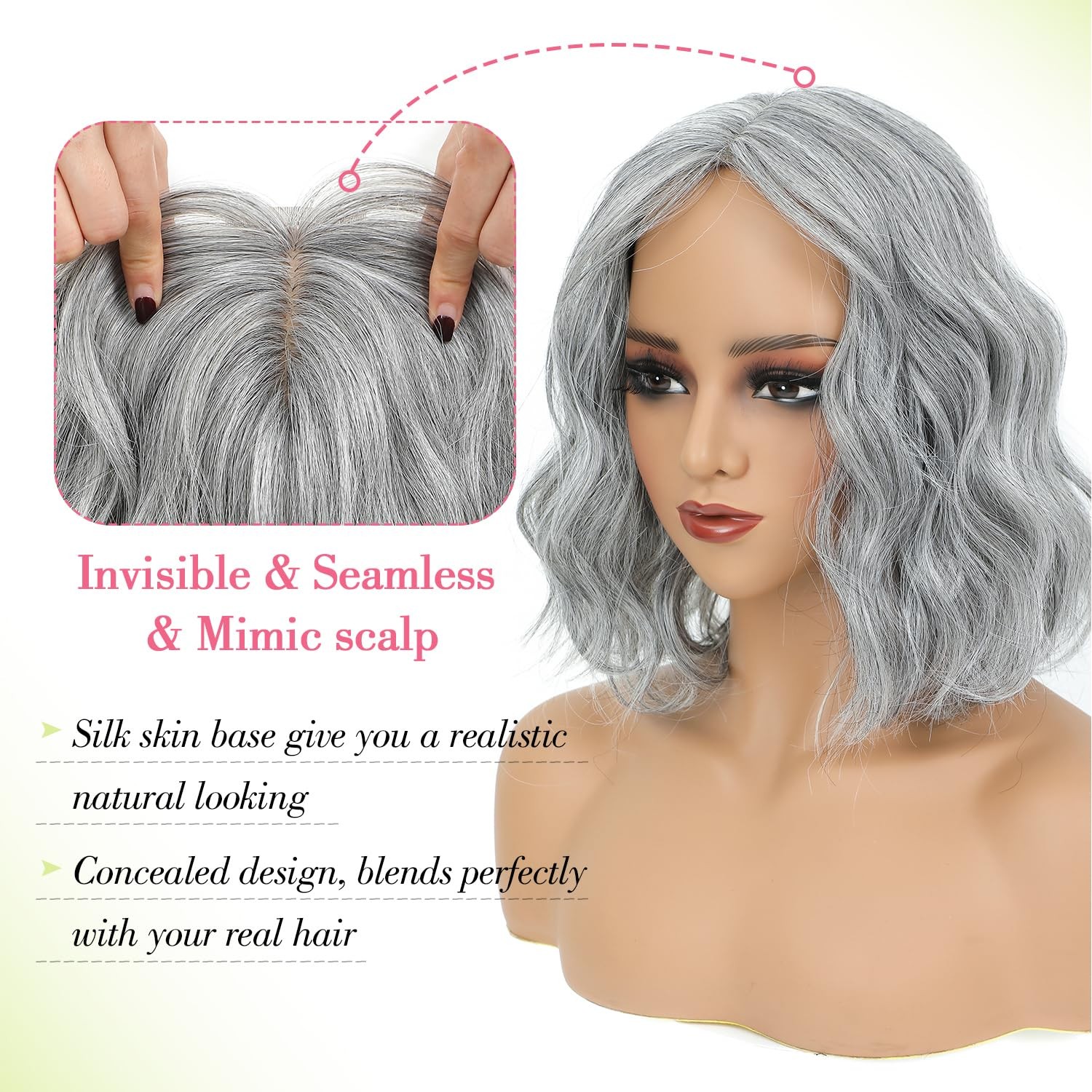 11 Inch Short Wavy Salt and Pepper Hair Topper for Women with Thinning Hair, …