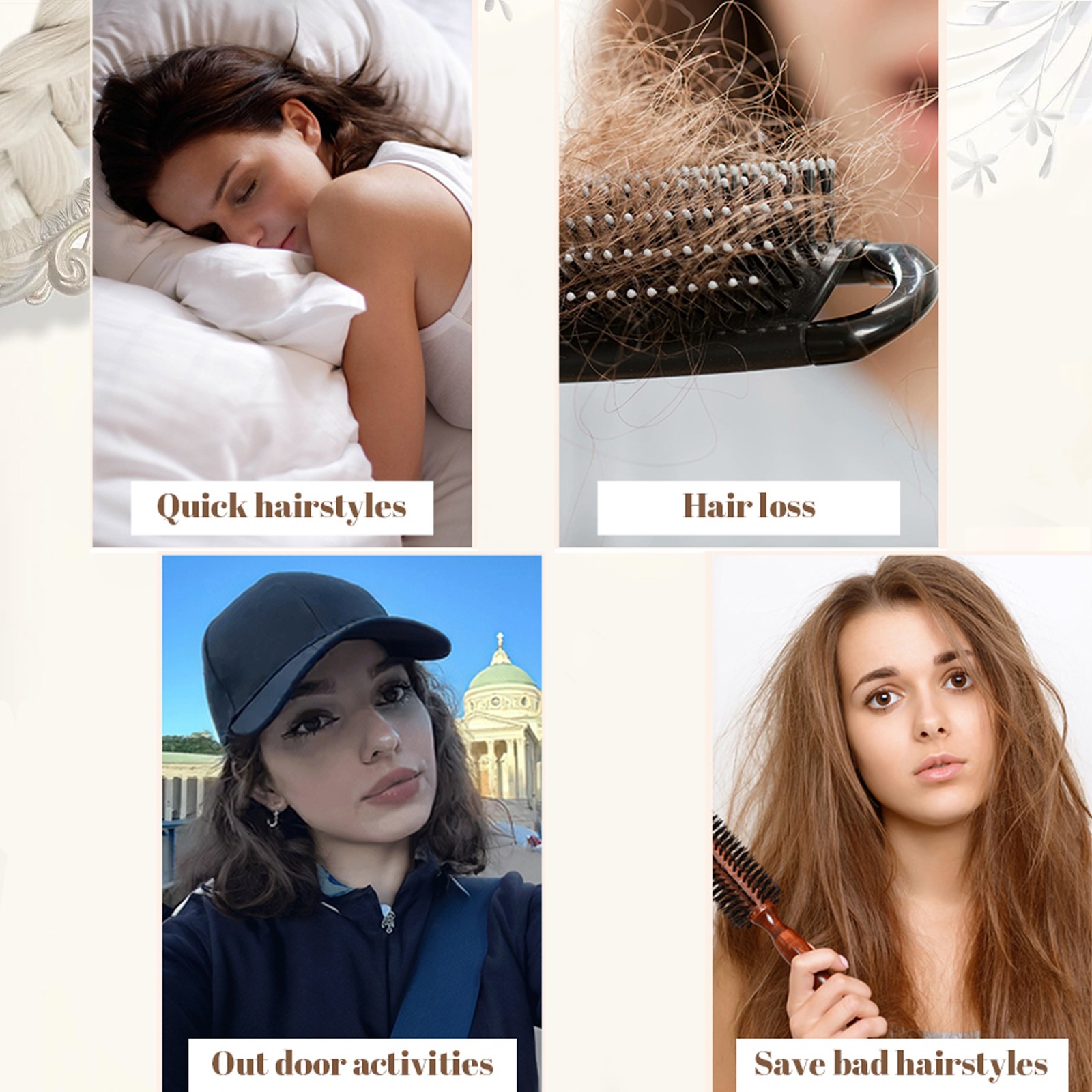 Women Beret Newsboy Hat Cap with 18″ Wavy Synthetic Hair Extensions Hairpiece US