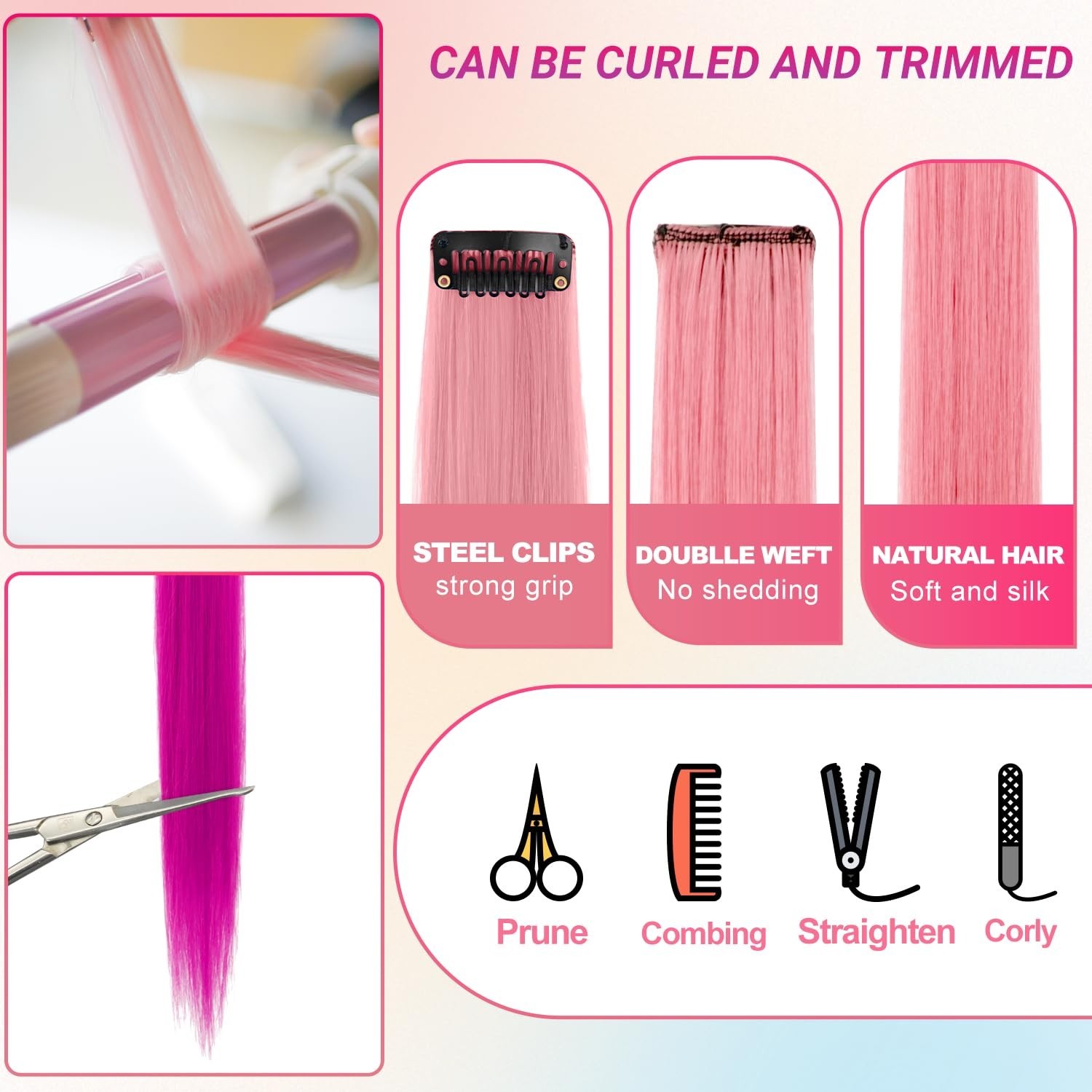 22 Inch Multi-Color Clip-In Synthetic Hair Extensions for Parties & Cosplay