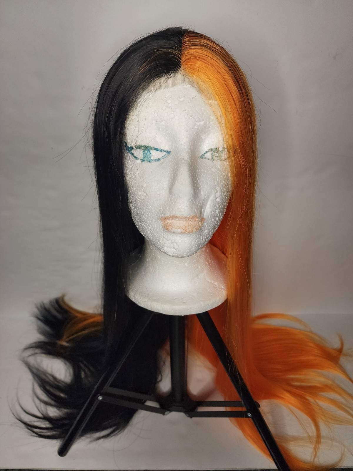 Lit Unicorns Black & Orange 28 In Synthetic Wig W/ Clips & Adjustable Straps