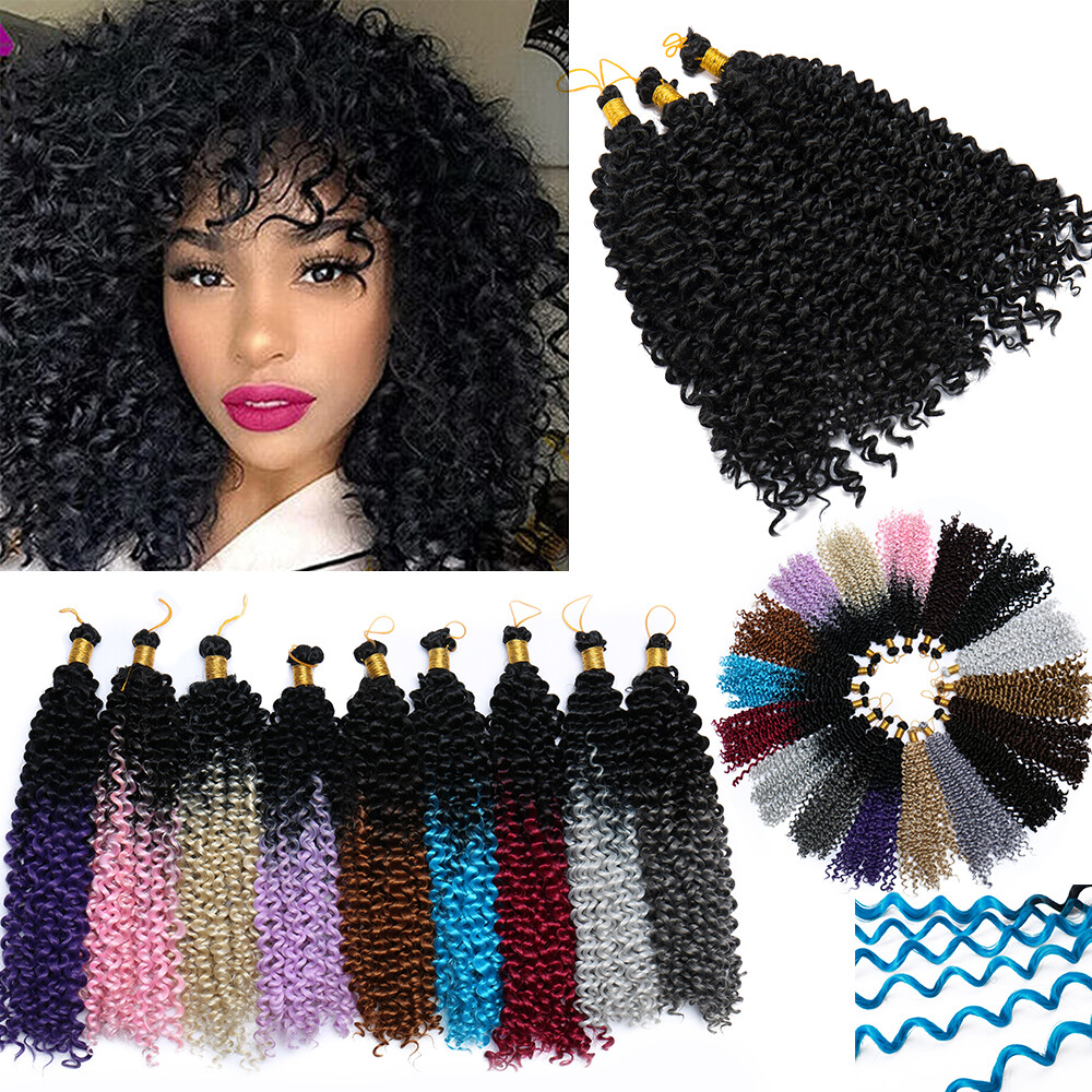 US Deep Water Wavy Curl Hair Crochet Braids Hair Extensions 14 Inch Ombre Pink