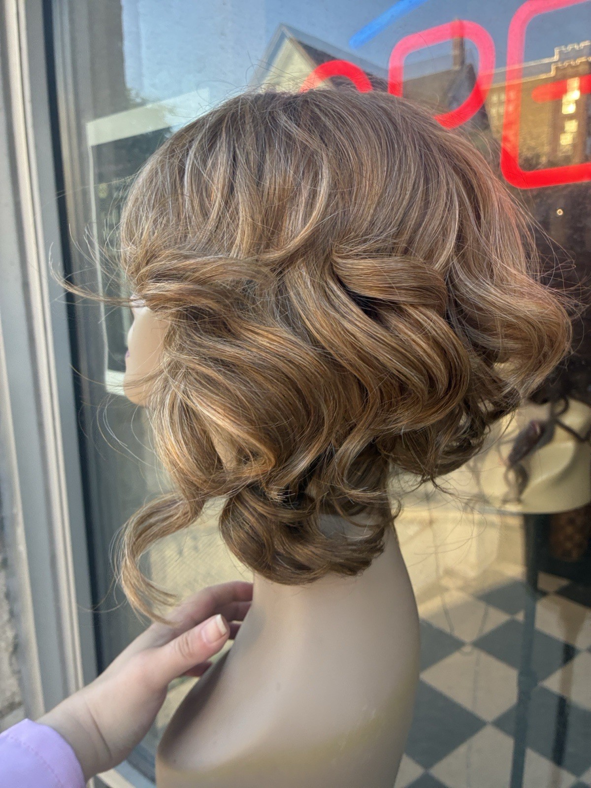 Wig￼ asymmetrical, Romantic Curls, Lace, Front Side, Part With Golden Blonde