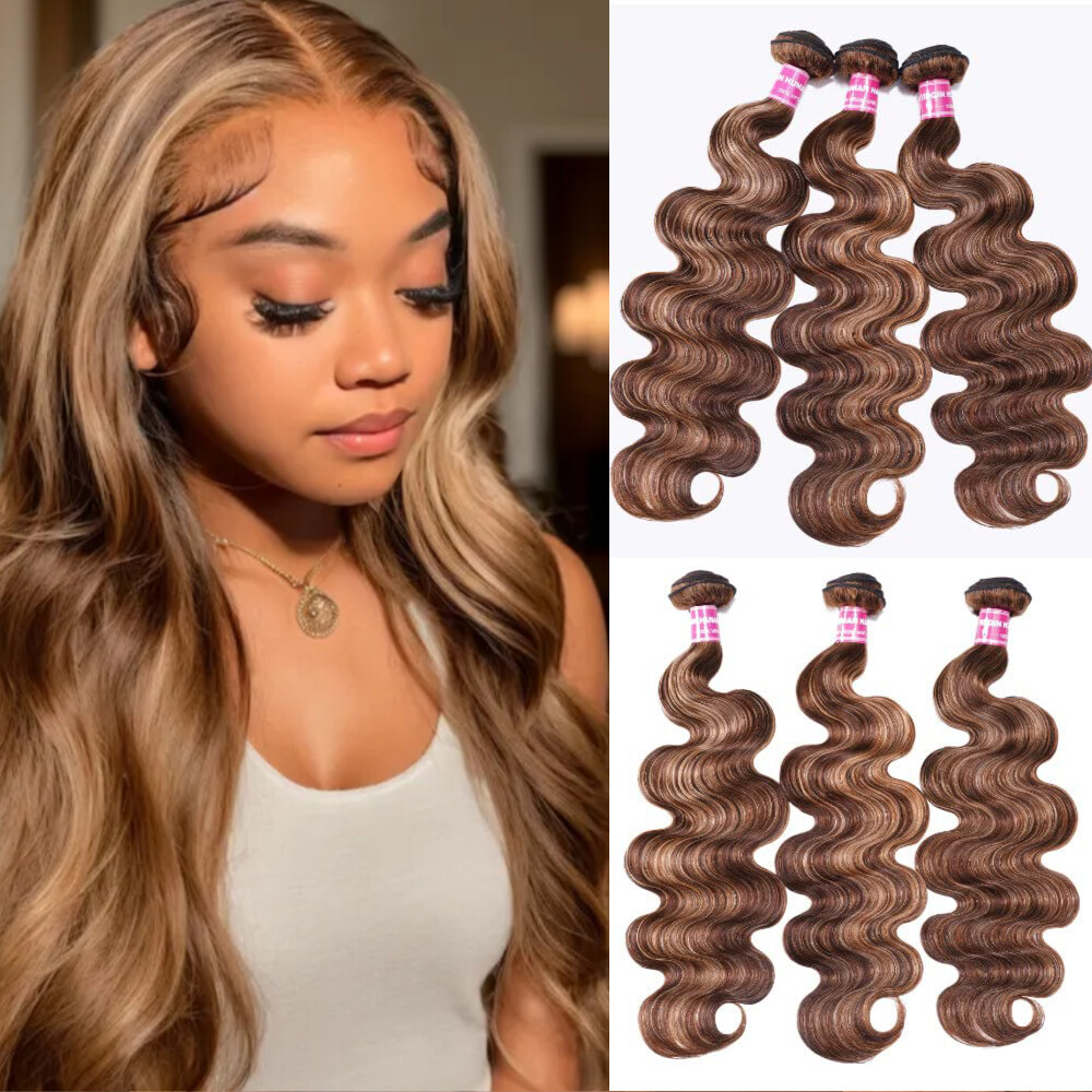 UNice Indian Ombre Highlight Blonde Body Wave Bundles Human Hair Weave Extension