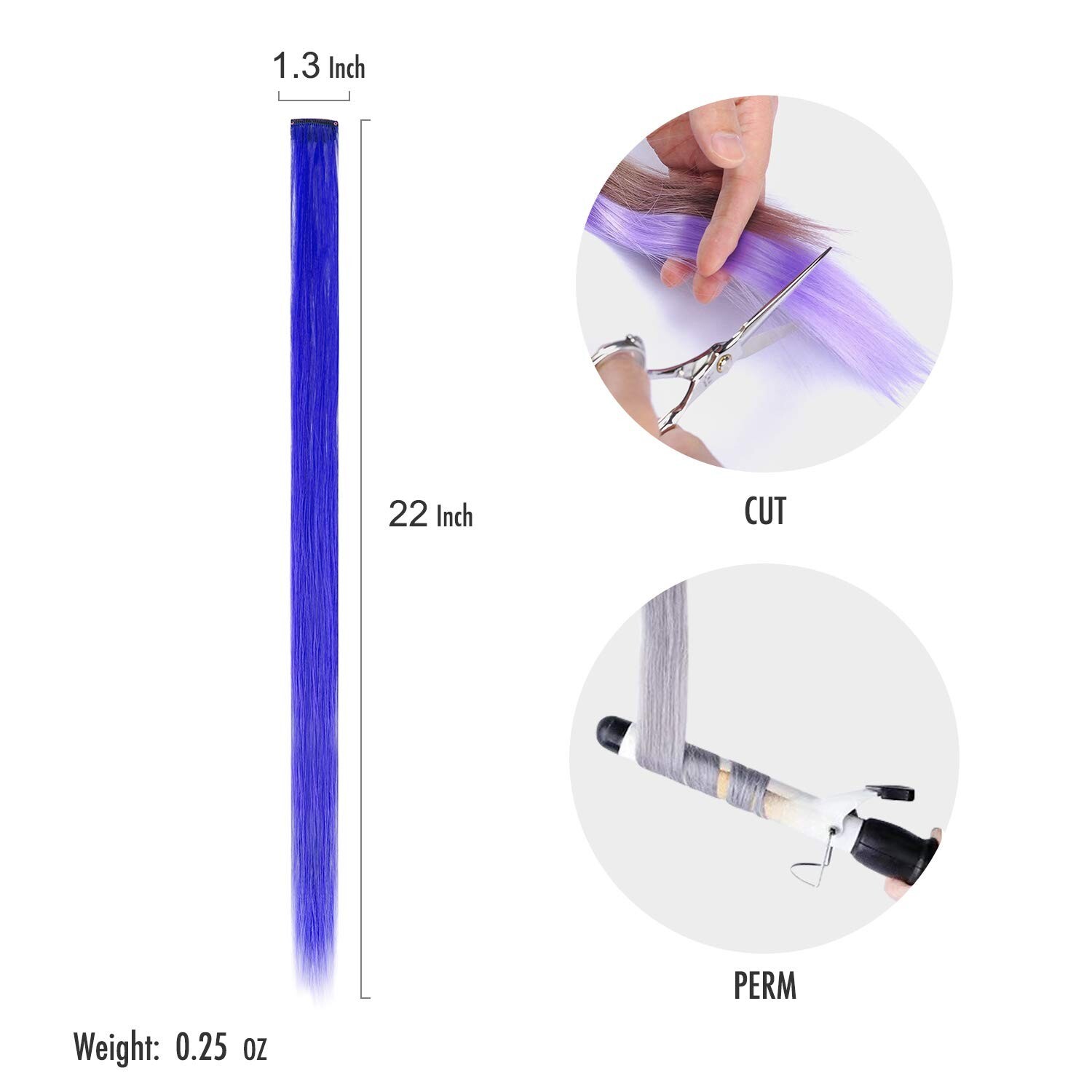12PCS Colored Blue Hair Extensions Clip in Colorful Hair Extensions 20 Inch Rain
