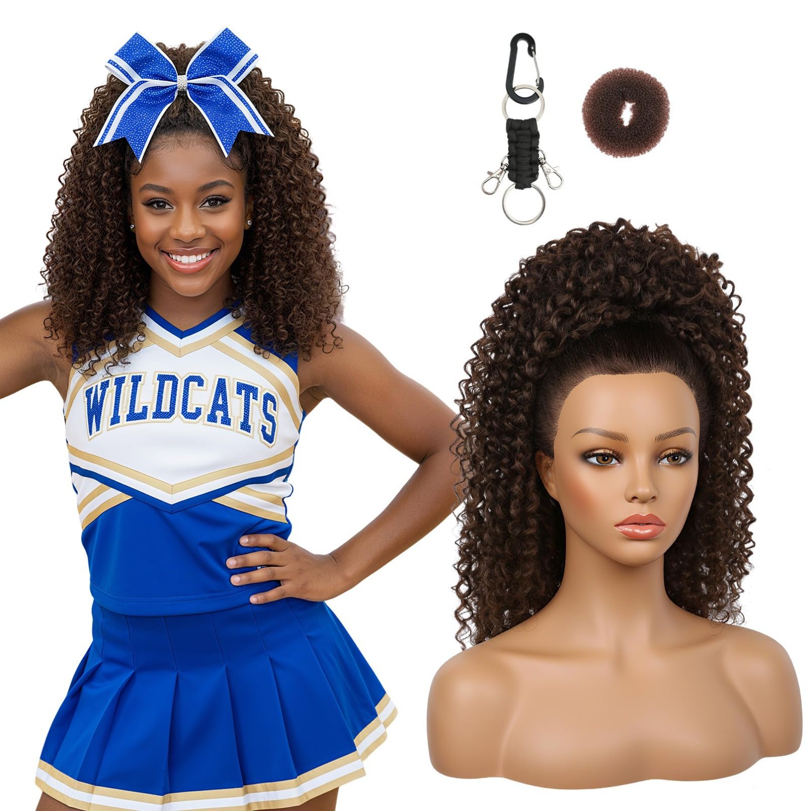 SEIKEA Curly Cheer Ponytail Hair Piece 18in Brown Cheerleader Extension
