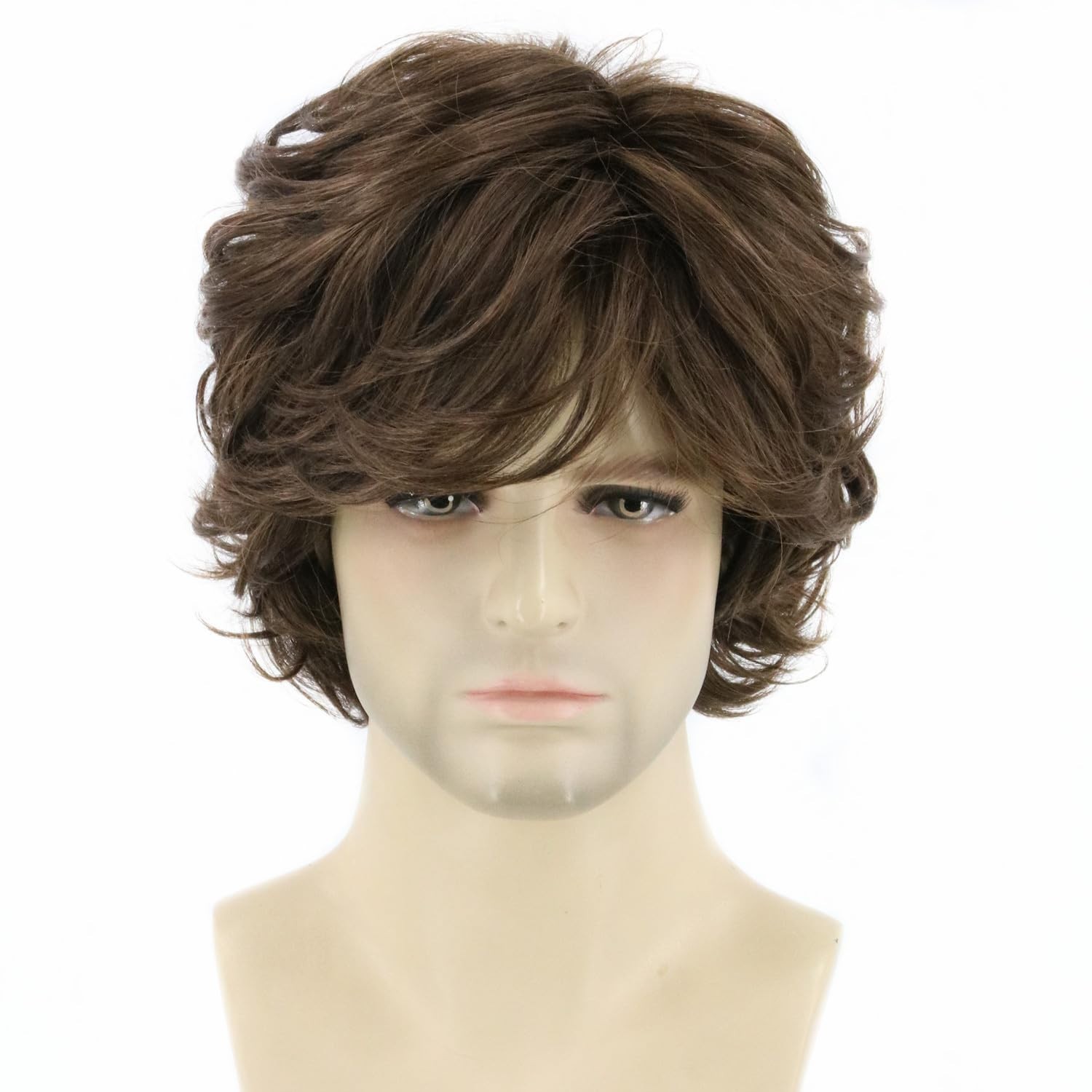 Men’s Wigs 70s 80s TV Star Wigs for Men Light Brown Natural Layered Hippie Wi…