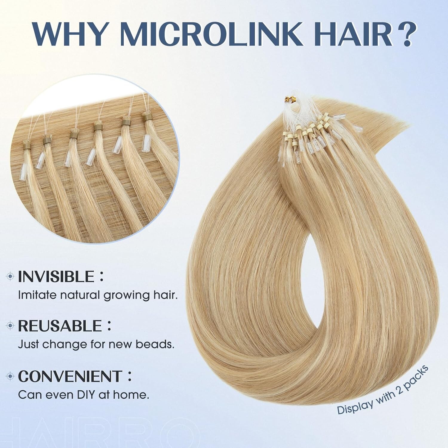 Hairro Microlink Hair Extension Highlighted Balayage Micro Bead Ring Loop Blonde