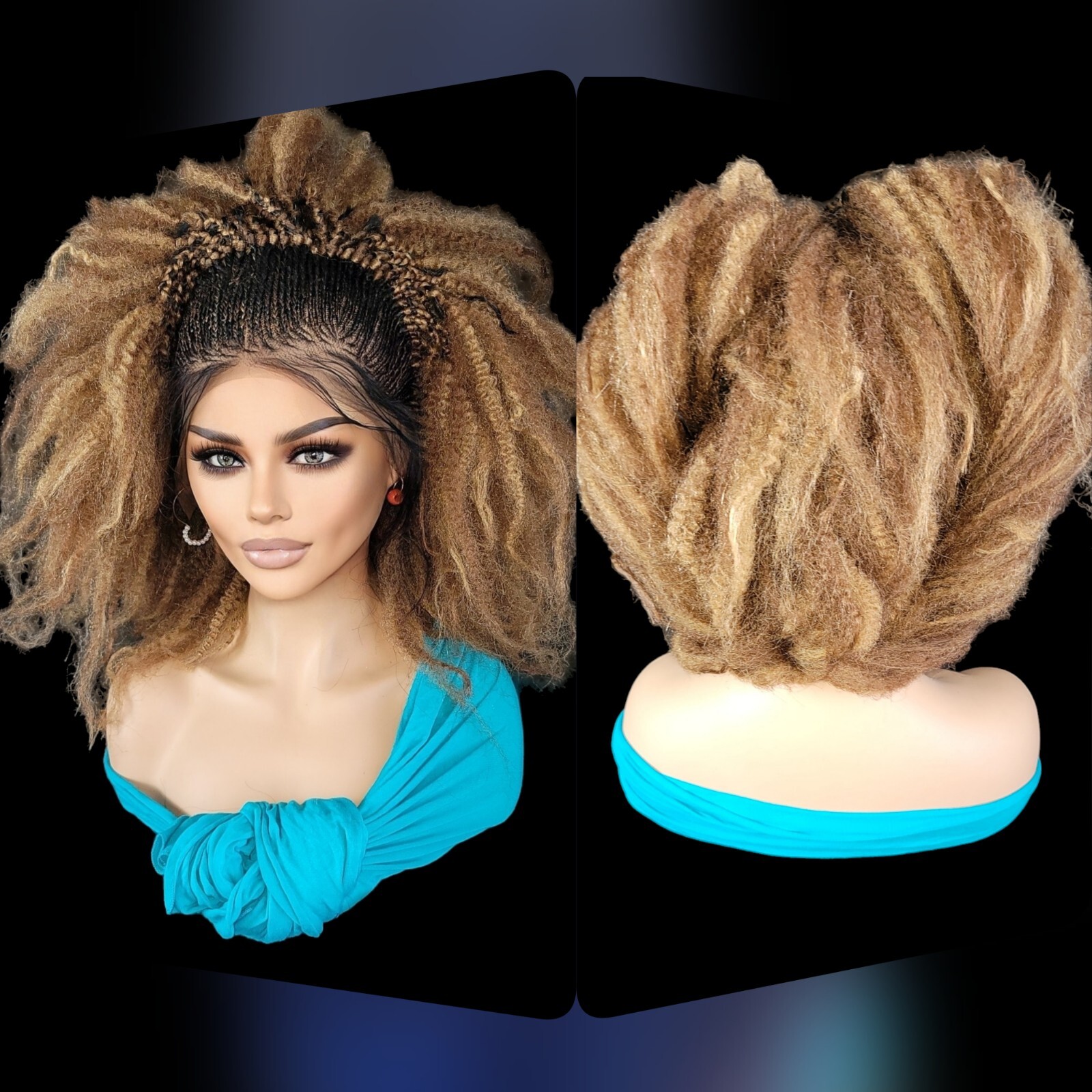 Braided Wig Short Afro Kinky Curly Auburn Brown Lace Front Glueless Baby Hair 6″