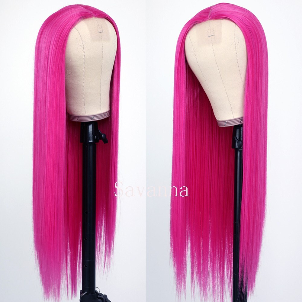 Rose Red Straight Hair Heat Resistant Synthetic Lace Front Wigs Women Party Wig