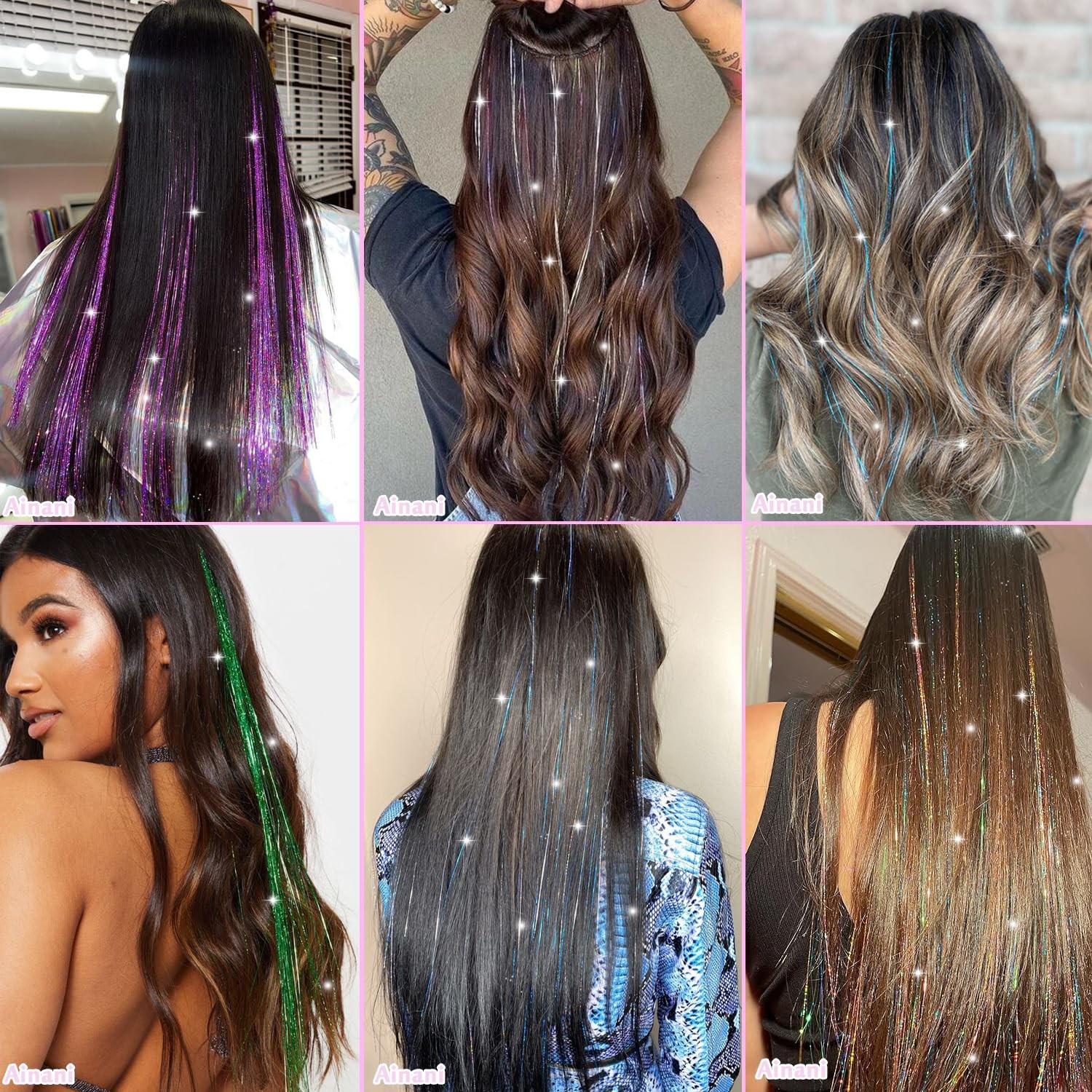 20 Colors Hair Tinsel Kit 4600 Strands 48in Heat Resistant Glitter Extensions