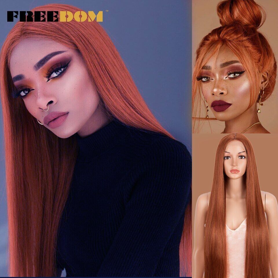 Synthetic Lace Front Wigs Super Long 38Inch Ombre Highlight Straight Wigs
