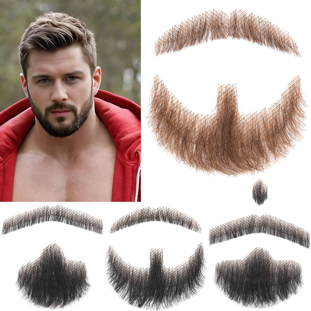 Men’s Fake Beard 100% Real Human Hair Face Beard Mustache Van Dyke Type Reusable