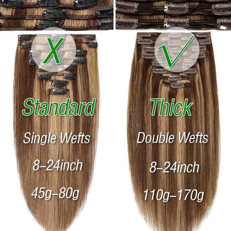 10-24″ Double Wefts Clip in 100% Remy Human Hair Extensions Full Head Long THICK
