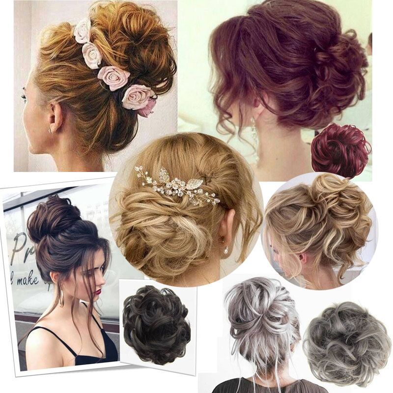 Long=Thick Hair Extension Scrunchie Wrap Messy Bun Updo Curly Ponytail Chignon H