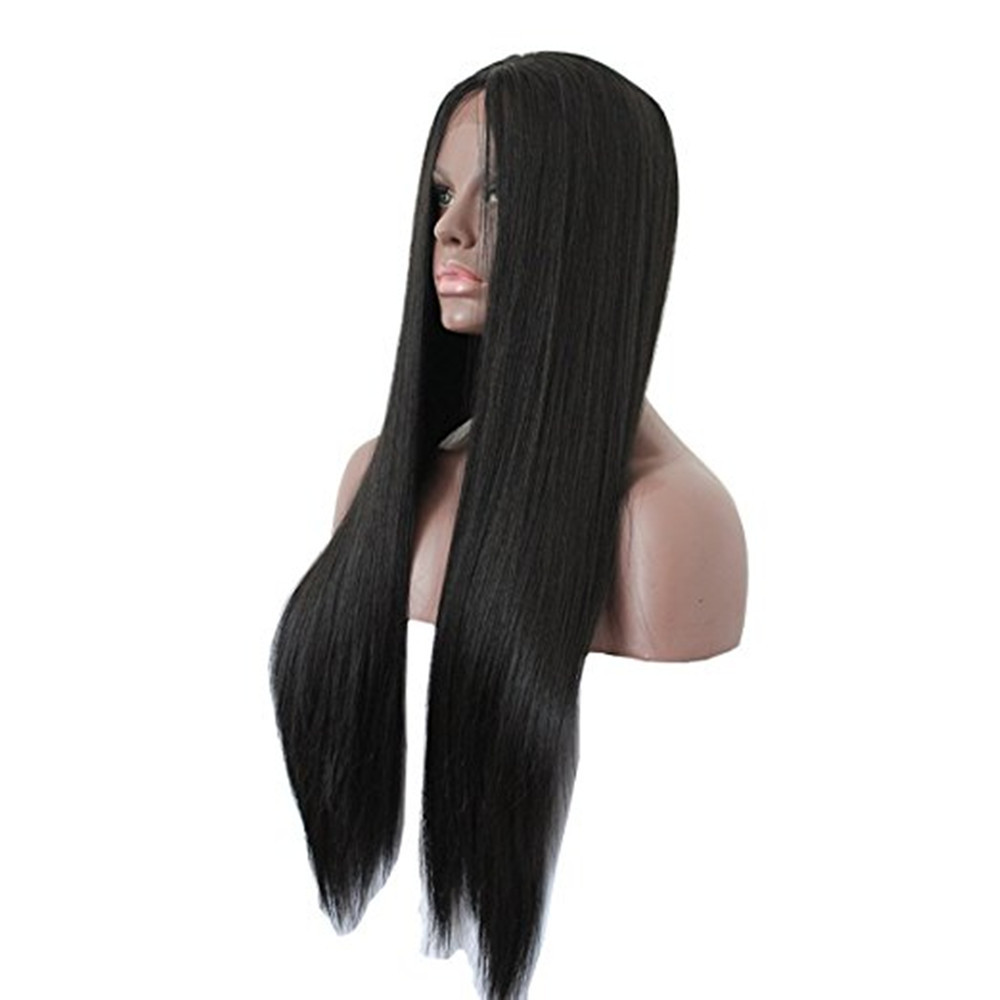 Jet Black Hair Wig Long Silky Straight Synthetic Lace Front Wig Japan Fiber Hair