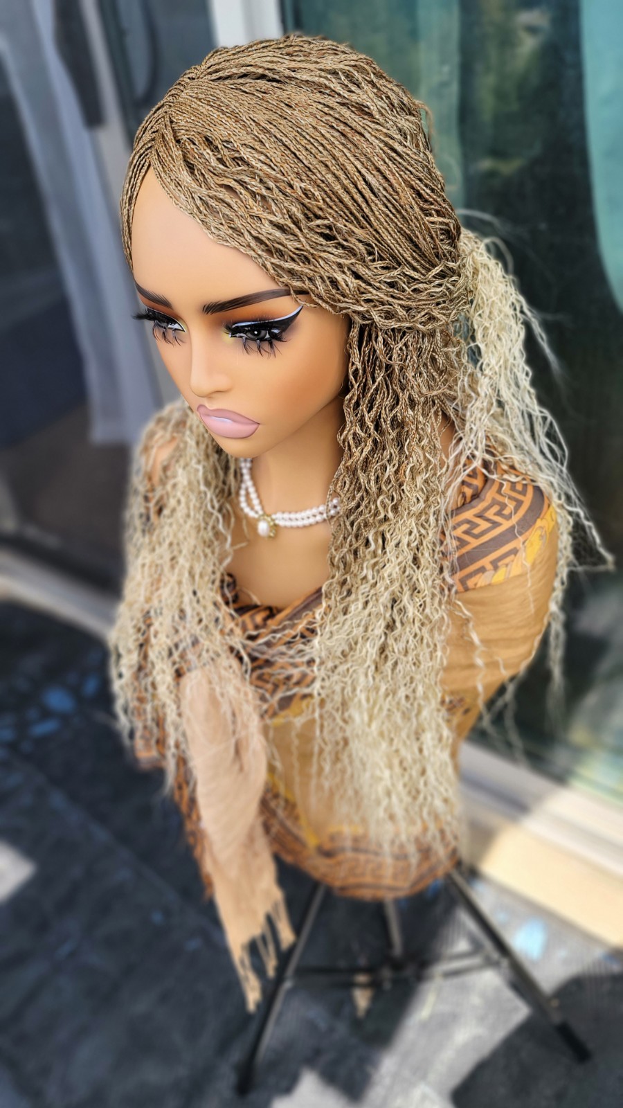 Braided Wig Lace Front Glueless 18″ Micro Boho Braids 27/613 Blonde Handmade NWT
