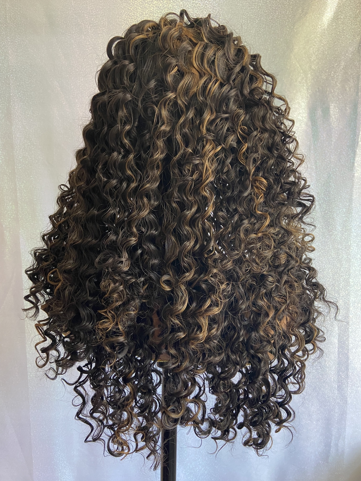 Human Hair Blend Lace Front Wigs Long Tight Curly Heat OK #4/27 Highlight Brown
