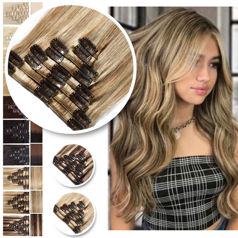 Smooth&Soft 100% Human Hair Extensions 8 Pieces Clip In Real Remy Hair FULL HEAD