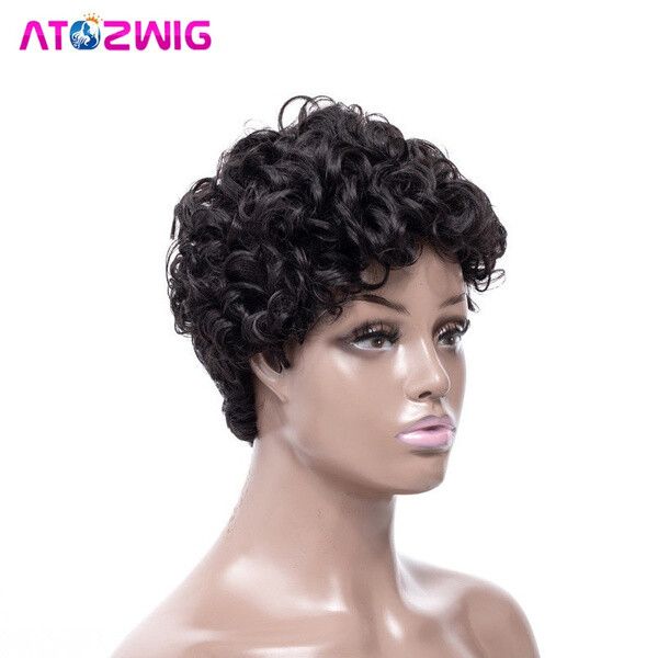 Natural Looking Big Curls Pixie Cut Short Wigs For Black Women 6Inch Short Curly