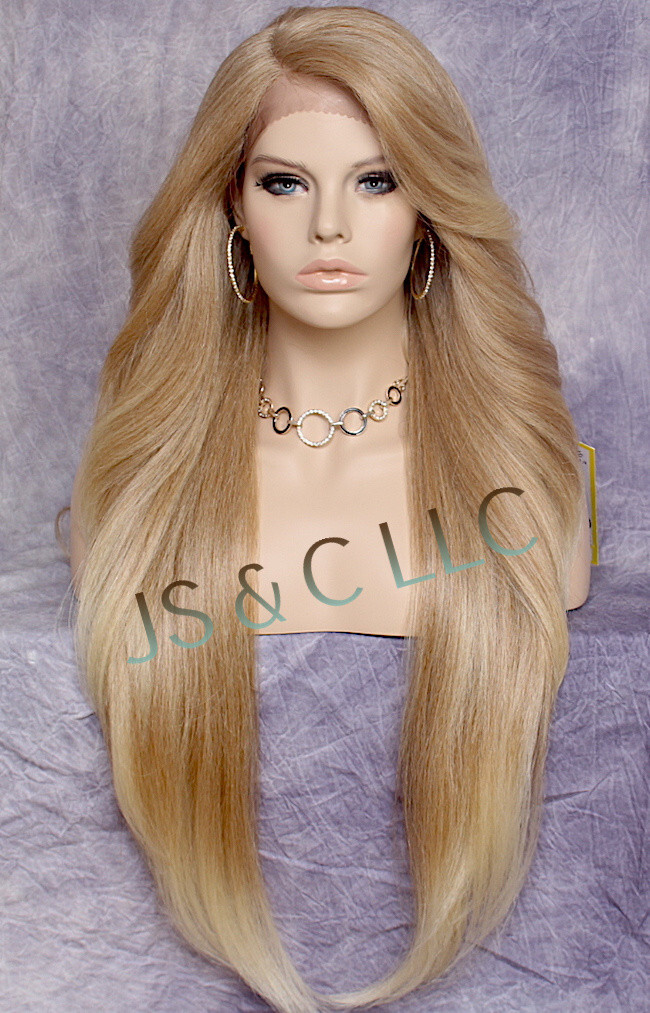 Extra Long Human Hair blend Heat OK Full Lace Front Wig Blonde mix WBPC 27/613
