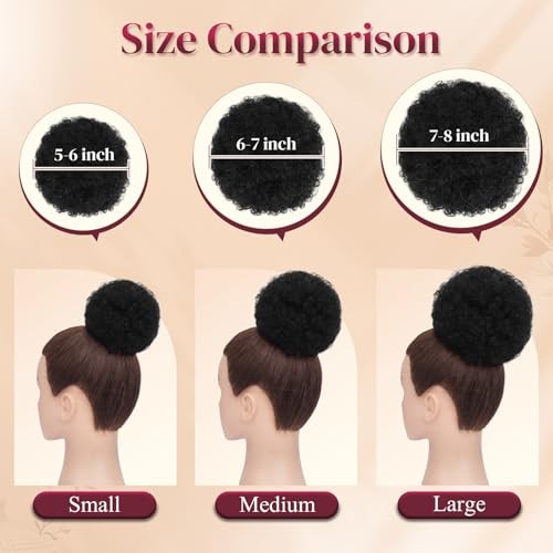 100% Human Hair Afro Puff Drawstring Ponytail for African M-1PCS Natural Black