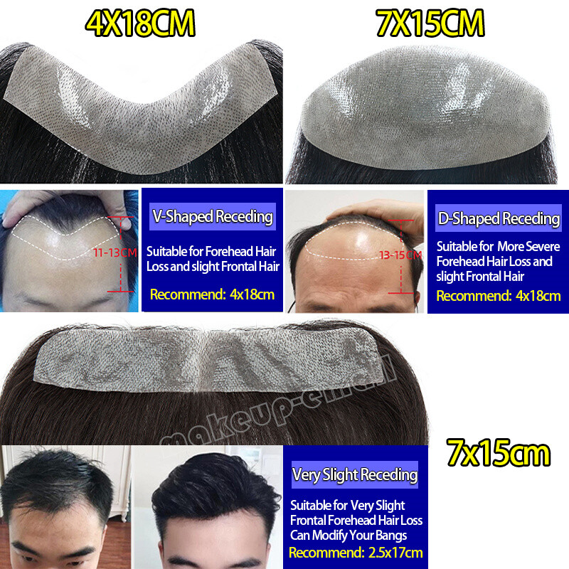 Frontal Hairline Mens Real Human Hair Forehead Skin PU Toupees Hairpiece Piece