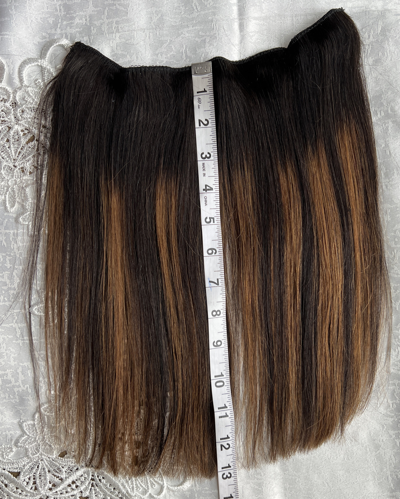 Flip in Human Hair Extensions Invisible Wire 4 clips 12” Natural Black Straight