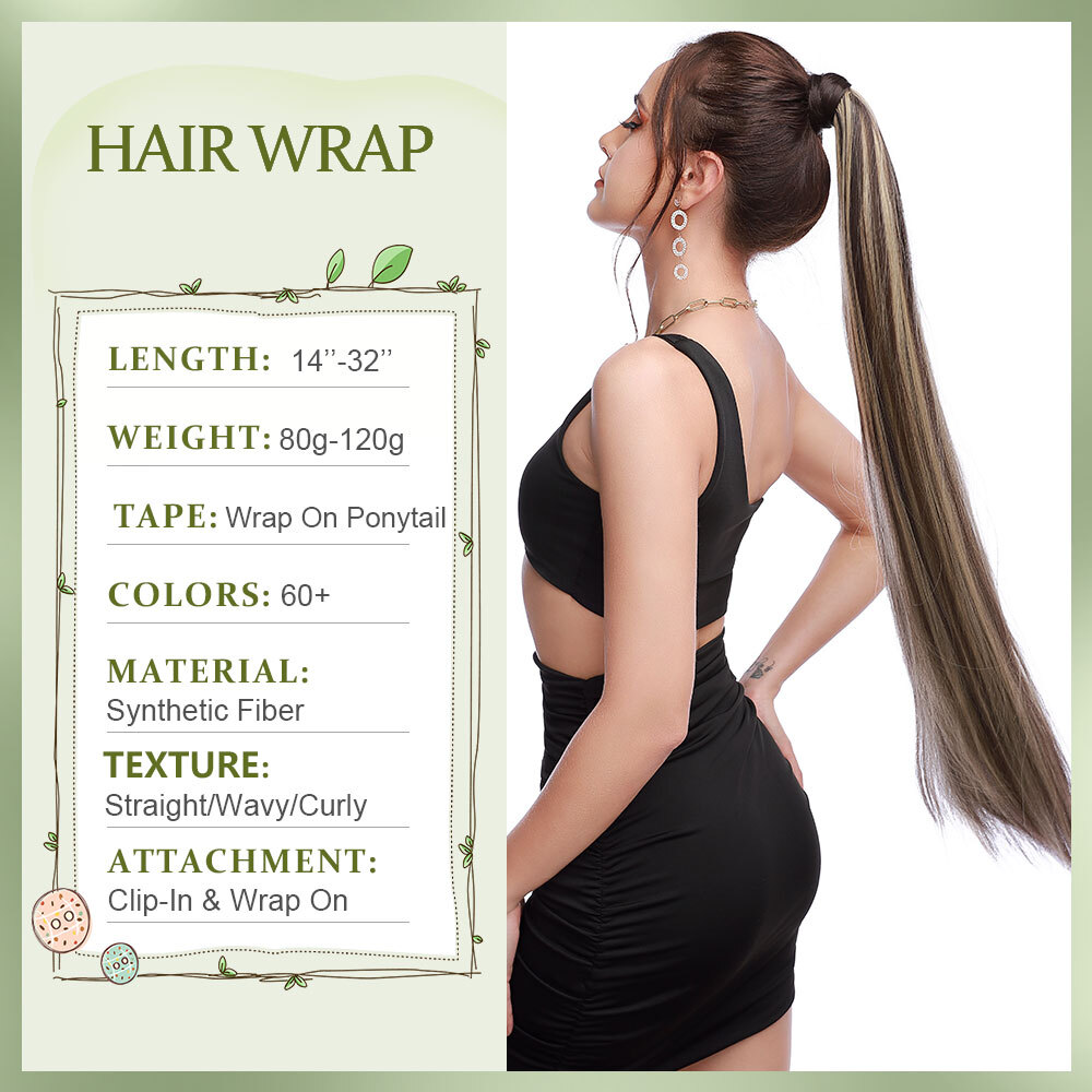 Long/Short Wrap Around Ponytail 100% Natural Clip in Pony Tail Hair Extensions