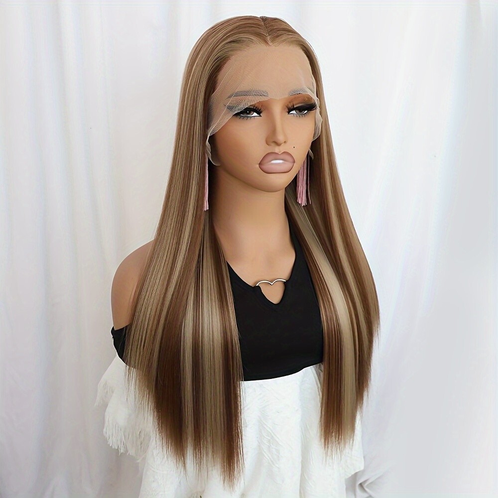 Blonde Mixed Color Hair Lace Front Wigs Synthetic Long Straight Ombre Highlights