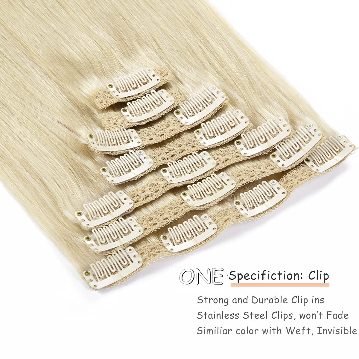 Caliee 14 Inch Clip In Hair Extensions Human Hair Color 60A Platinum Blonde