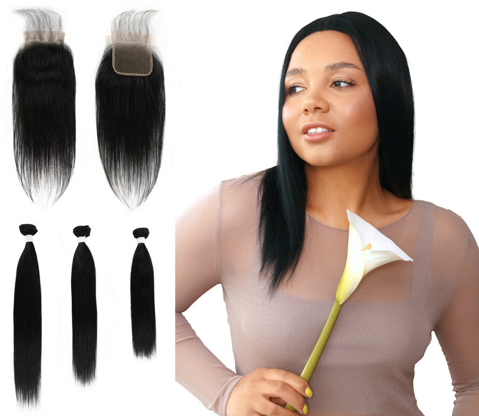 LUXLUXE Rico 100% Human Hair Bundle Free Part 4X4 Hand Tied Swiss Lace Closure