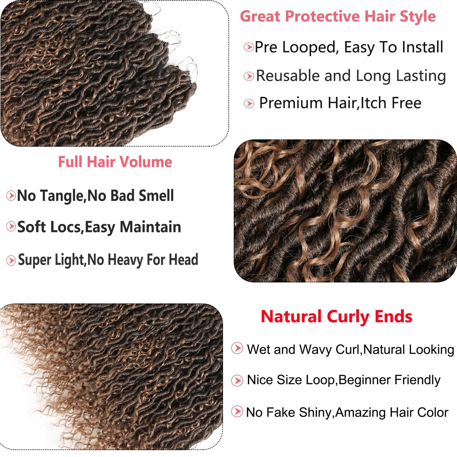 Ahrencan 18″ Boho Goddess Locs Crochet Hair 7 Packs Pre-Looped